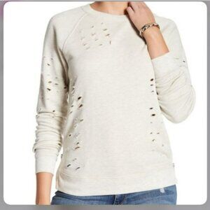 Revolve Black Orchid Side Zip Round Neck Distressed Heather Gray Sweatshirt Sz S